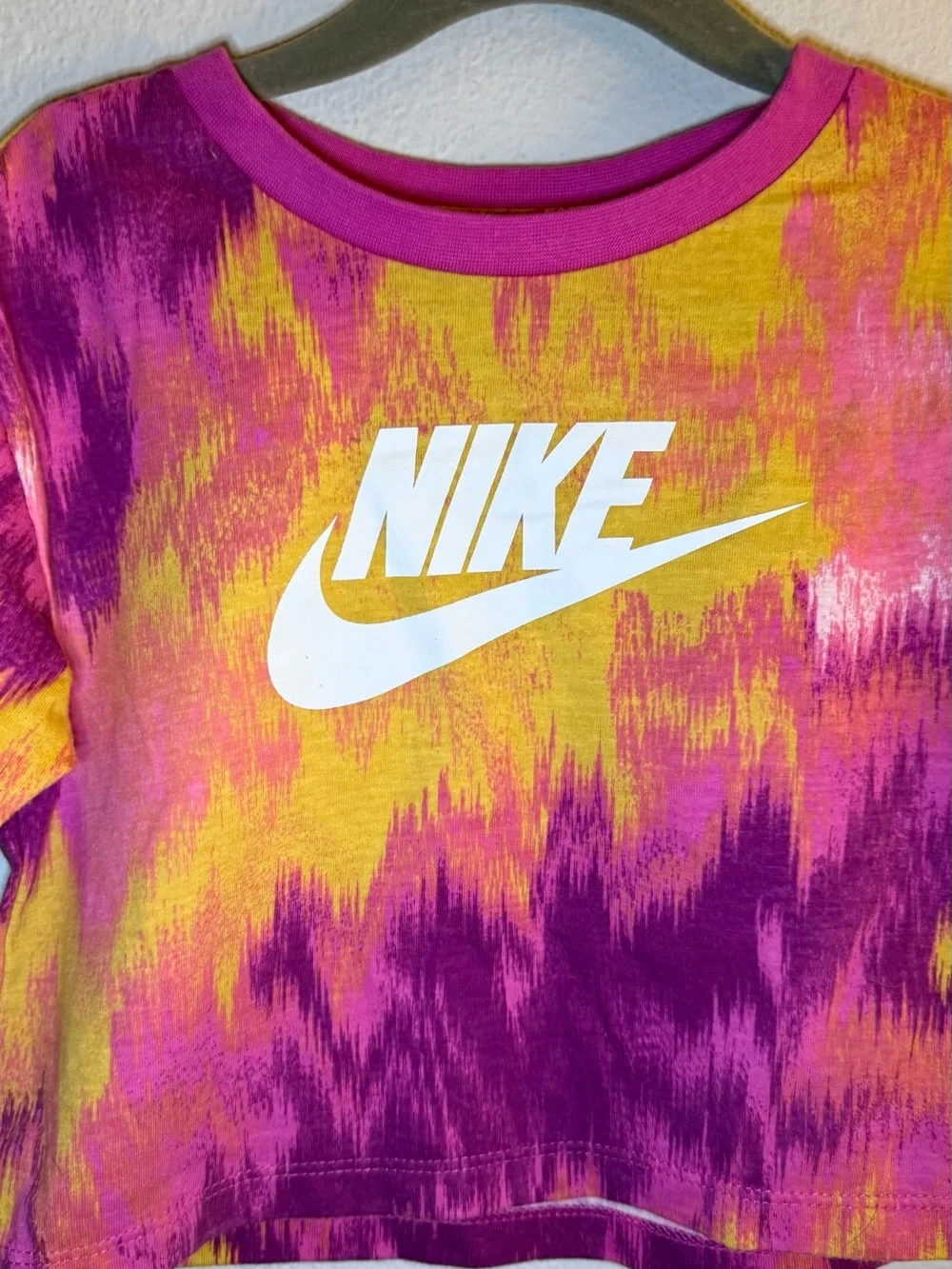 Nike Girls Short Sleeve Tie-Dye Crop Tee - Purple, Pink & Yellow